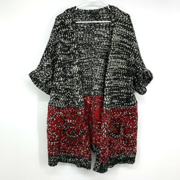 Forever 21 Sweaters - Forever 21 Cardigan Black White Open Front Short Sleeve Chunky Knit